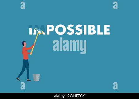 Make it possible, the man erase in word from impossible, concept of impossible becoming possible Stock Vector