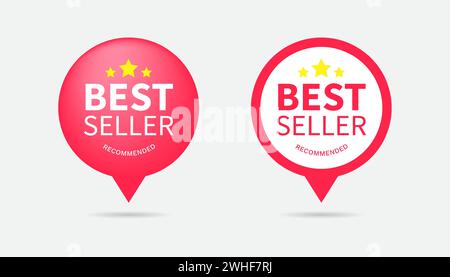 Set of best seller text with smile like shape on red circle icon, Creative typography for business, promotion and advertising Stock Vector