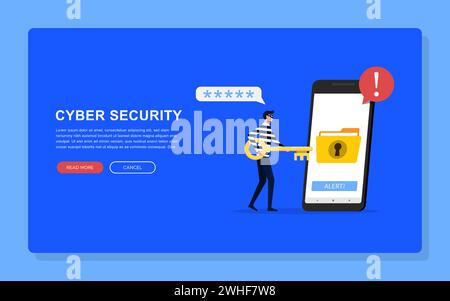 Cyber security concept. The concept of hacker try to attack and steal the private folder from smartphone. Stock Vector