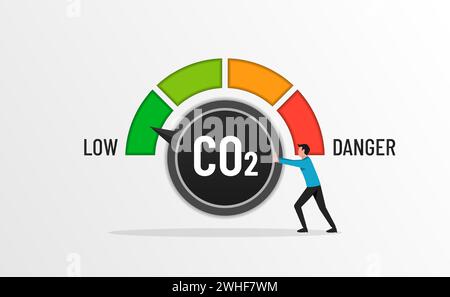 Zero emission concept with switch button pointing to green indicator, clean and sustainable technology, stop global warming campaign, green eco energy Stock Vector