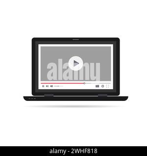 Video player interface on the laptop screen, Video streaming template design vector illustration Stock Vector