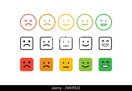Set of smile icon with emotion rating faces from sad to happy Stock Vector