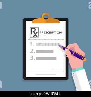 doctor writing prescription paper on the clipboard, Clinical record, prescription, claim, medical check report, health awareness Stock Vector