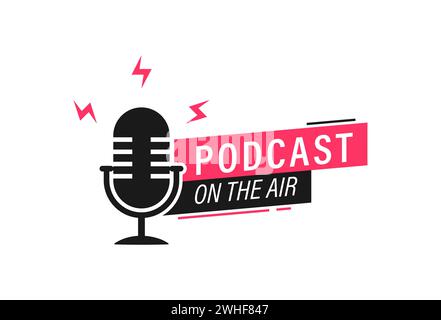 Podcast radio icon with microphone symbol Stock Vector