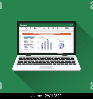 Spreadsheet on Laptop screen. Stock Vector