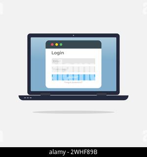 Log in interface on the laptop screen Stock Vector
