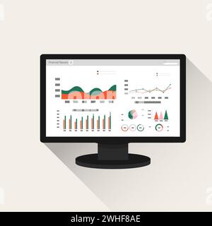 Financial accounting report concept on computer screen. office things for planning and accounting, analysis, audit, project management, marketing, res Stock Vector