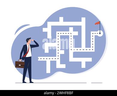 Overcoming obstacle and challenge concept, solving business problem and find the best solution, way to success and business strategy Stock Vector