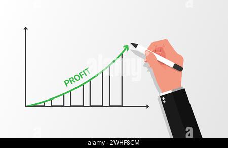 Businessman hand drawing graph profit increase vector illustration Stock Vector