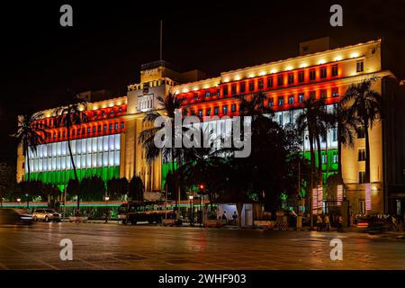 Mumbai, India-January 25th, 2024: Night image of Ministry building lit resembling Indian national flag. Stock Photo