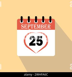 Icon calendar day - 25  September. 25 days of the month, vector illustration. Stock Vector