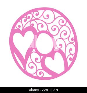 Pink Doodle Heart And Swoosh Round Design Stock Vector