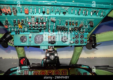Avionics devices and sensors in the cockpit of an old airplane Stock Photo