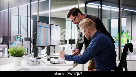 Spreadsheet Analyst Employee Worker. Medical Report On Computer Stock Photo