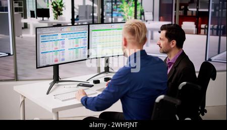 Spreadsheet Analyst Employee Worker. Medical Report On Computer Stock Photo