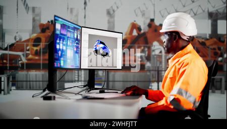 African American Coder Using Computer At Desk. Web Developer Stock Photo