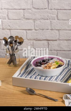 Blueberry smoothie bowl Stock Photo