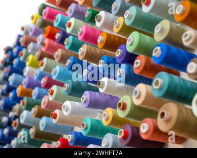 Colorful spools of thread in a tailor shop Stock Photo