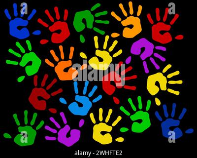 Colorful handprints Stock Photo