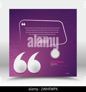 Minimalistic customer feedback and quotation presentation social media testimonial template design Stock Vector
