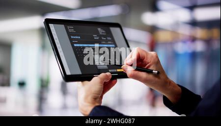 E Invoice On Tablet. Online Electronic Bill Management Stock Photo