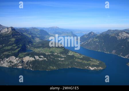 Lake Vierwaldstaettersee seen from Mount Fronalpstock, Stoos. Stock Photo