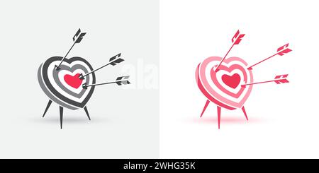 Heart-shaped target hit by arrows. Valentine's Day. Vector illustration. Concept of falling in love. Stock Vector