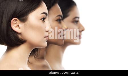 Multi-ethnic beauty and skincare. Group of women with a different ethnicity. Stock Photo