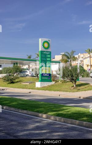 BP Petrol Service Station Gasoline Price Display Board In Albufeira Portugal, Sowing The Price Of Petrol Gasoline On February 1, 2024 Stock Photo