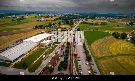 Drone View of a Steam Passenger Station And Freight Yard Stock Photo