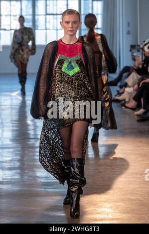 New York, United States. 09th Feb, 2024. NEW YORK, NEW YORK - FEBRUARY 09: A model walks the runway at the Custo Barcelona show during New York Fashion Week - February 2024: The Shows at Starrett-Lehigh Building on February 09, 2024 in New York City. Credit: Ron Adar/Alamy Live News Stock Photo