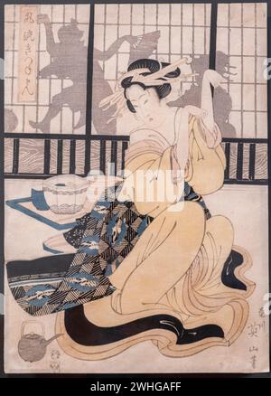 Furyu kitsune ken (The elegant fox game), Wood engraving on paper, 1824,  Kikugawa Eizan hitsu, Museo de Bellas Artes, Bilbao, Spain Stock Photo