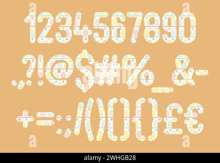 Versatile Collection of Pastel Eggs Numbers and Punctuation for Various Uses Stock Vector