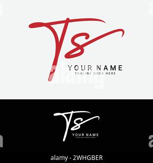 T, S, TS Initial letter logo. Alphabet TS Handwritten Signature logo Stock Vector