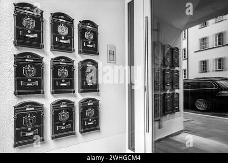 Reflections on the entrance door of a house Stock Photo