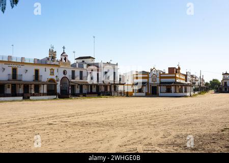 Sandy street and famous church in El Rocio Stock Photo