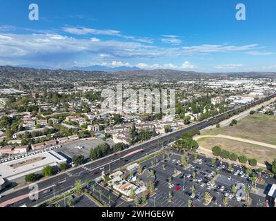 Aerial view of La Habra, city in the northwestern corner of Orange County, California, United States. Stock Photo