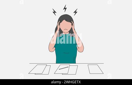 A woman suffers from headaches and migraines. Vector illustration. Stock Vector