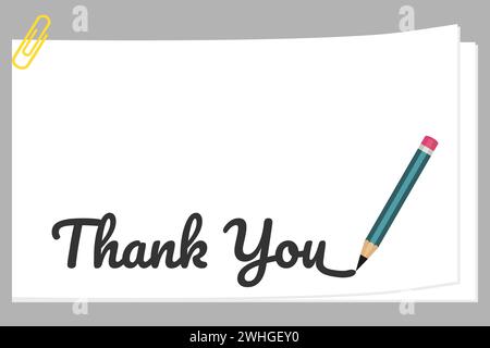 Pencil writing thank you on paper. Vector illustration. Stock Vector