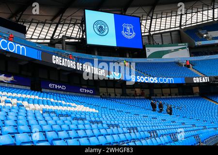 Interior stadium view ahead of the Premier League match Manchester City vs Everton at Etihad Stadium, Manchester, United Kingdom, 10th February 2024  (Photo by Conor Molloy/News Images) Stock Photo