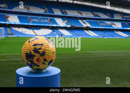 Match ball and Interior stadium view ahead of the Premier League match Manchester City vs Everton at Etihad Stadium, Manchester, United Kingdom, 10th February 2024  (Photo by Conor Molloy/News Images) Stock Photo