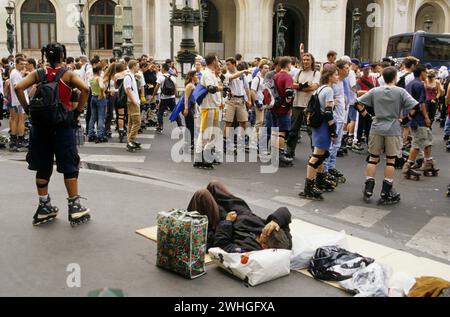 FRANCE paris opera people doing rollerblade balade in streets Stock Photo