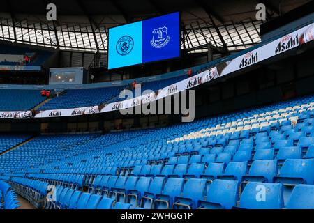 Interior stadium view ahead of the Premier League match Manchester City vs Everton at Etihad Stadium, Manchester, United Kingdom, 10th February 2024  (Photo by Conor Molloy/News Images) Stock Photo