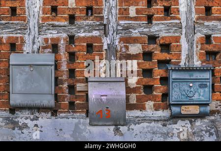 The mailboxes on the old wall Stock Photo
