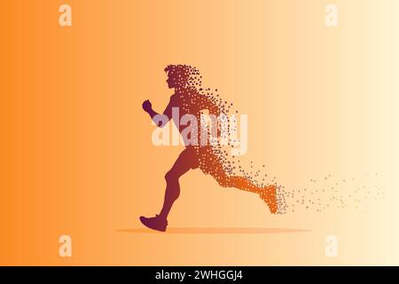 Man runner shape with abstract geometric polygon triangle pattern. Sport vector illustration. Stock Vector