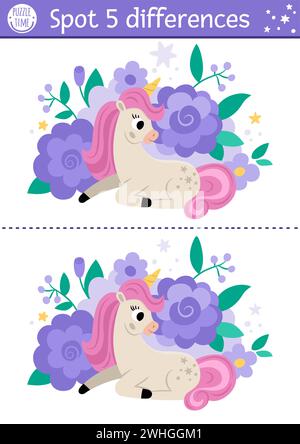 Unicorn Princess Find The Differences Stock Vector Image & Art - Alamy