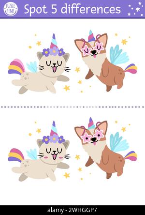 Unicorn Princess Find The Differences Stock Vector Image & Art - Alamy