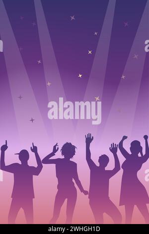 Celebration party with dancing man and woman with colorful gradient background. Poster design. Vector illustration. Stock Vector