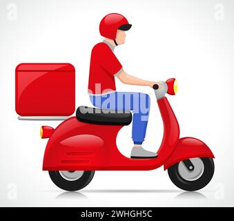 Illustration of delivery man on motorcycle icon Stock Vector