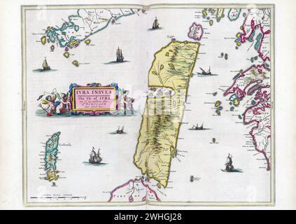 Historical map of the Isle of Jura, Inner Hebrides, Scotland Willem and Johannes Joan  Blaeu, ca 1660 Stock Photo